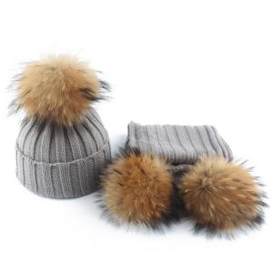 2021 Fashion Children Winter Big Fur Pompom Hats Baby Warm Knitted Hat For Kids Girls Boys Pom pom Beanie Cap