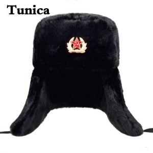 Winter Men Hat Fur Warm Windproof Cap Lei Feng Cap Bomber Faux Fur Ear Flap Caps Black Ski Trooper Trapper Cold Anti Snow Hats