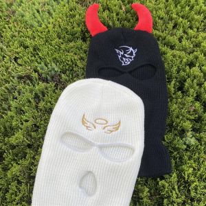 Angel and Demon Balaclava Unisex Hats Full Face Cover Ski Mask Hat Army Tactical Cs Windproof Knit Cap Warm Couples Beanies