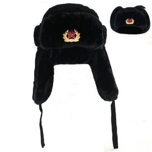 Sovjet Militaire Badge Rusland Ushanka Bomber hat Faux Konijnenbont Oorklep Sneeuw Caps hoed warm ski hats high quality