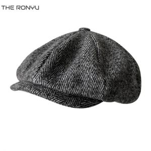 Wool Cap For Men Gatsby Hat Autumn Winter Men Flat Caps Gray Herringbone Newsboy Caps Male Sombreros De Hombre Berets NM01-2
