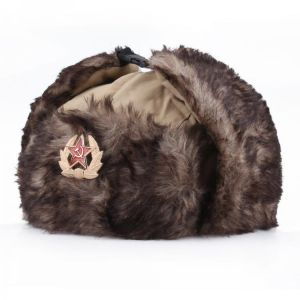 Winter Soviet CCCP badge bomber hat windproof warm earmuffs men and women outdoor riding Russian winner hat Hat with earflaps