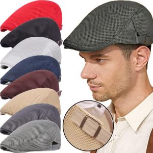 2021 Trendy Summer Mens Hats Breathable Mesh Newsboy Caps Outdoor Gorros Fashion Sun Hats Flat Cap Unisex Adjustable Caps Gorras
