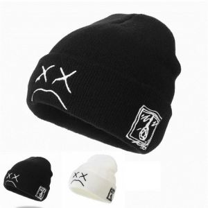 New Embroidery Lil Peep Beanie Cap Xxxtentacion Sad Boy Face Knitted Hat for Winter Hip Hop Beanies Fashion Ski Hats Unisex Cap