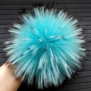 15-16cm Fur Raccoon Pom Pom Huge Fur Pompoms Turquoise Fur Raccoon Pom Poms Real Fur Pom Pom Pompom for hat beanie Holiday Gifts