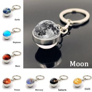 Moon Keychain Solar System Planet Keyrings Galaxy Nebula Space Universe Earth Sun Mars Jupiter Saturn Double Side Glass Ball