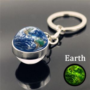 Glow In The Dark Solar System Planet Keyring Galaxy Nebula Luminous Keychain Moon Earth Sun Glass Ball Pendant Key Chain Holder