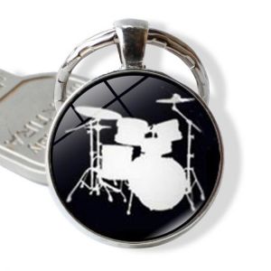 Drum Kit Silhouette Key Chain Ring Charms DJ Turner Mixer Simple Drum Set Profile Pattern Keychain Drummer Jewelry Music Gifts