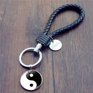 XUSHUI XJ Tai Chi Yin and Yang Glass Pendant Key Chain  Metal Pu Leather Rope Keychain Car Accessories  Key Rings
