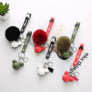 Cartoon Cute Fluffy Rabbit Fur Ball Keychain For Women Pompom Rabbit Fur Key Ring Key chain on Bag Car Jewelry EH203