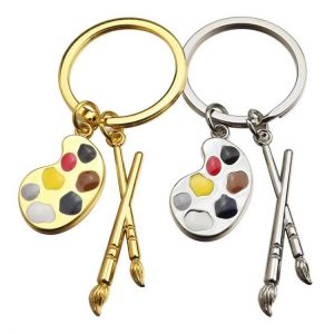 1Pcs Painters Tools-Palette & Brush Keychain Christmas Stone Jewelry Pendant Key Chain Ring Round Shaped Keychain Painter'