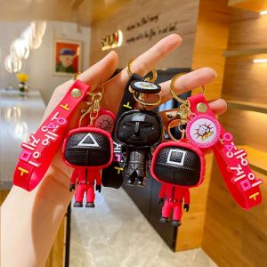 Korea Squid Game Keychain Soldier Triangle Series Creative Charms 3d Doll Figurine Key Ring Car Backpack Pendant Gift Ornament