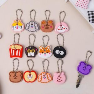 Cartoon Bear Dog Cute Pendant Key Chain Bag  Key Protective Key Case Cover for Key Control Dust Cap Holder Gift Women Key Chain