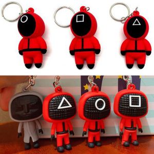 Squid Game PVC Keychians Anime Round Six Men In Red Icon Kawaii Cartoon Dolls Keyrings Xmas New Year Gifts