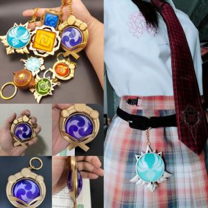 9CM Game Genshin Impact Vision Lnazuma Wendi Xiao Key Cosplay Chain Luminous 7 Element Weapons Eye Of Original God Toy KeyRing