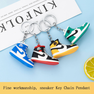 2pcs aj1 stereo sneaker key chain pendant 3D mini basketball shoe model soft rubber decoration gift key ring