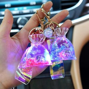 Creative Lucky Bag Liquid keychain Glow Quicksand Bottle Keychains for Bag Keyring Car Keychains Trinket Lovely Pendant Gifts