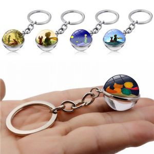 Little Prince Art Picture Double Sided Glass Ball Keychain Pendant Le Petit Prince Jewelry Metal Key Chain Holder Car Keyring