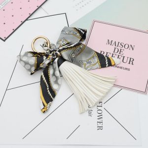Leather Scarves Ribbon Butterfly Key Chain Bowknot Exquisite Decoration Tassels Key Ring Women Bag Jewelry Pendant EH811