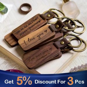 Wood Keyring For Men personalise Keychain For Keys PU Leather  Keychain For Women Accessories Wholesale Trend Fashion Jewelry