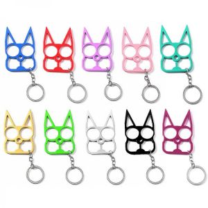 Multifunctional Keychain Bottle Opener Cartoon Cat Finger Tiger Set Two Finger Buckle Self-defense Rabbit Ear Cat Buckle Pendant