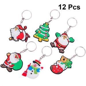 12pcs/lot Cartoon Santa Claus Keychain Christmas Xmas Tree Keyring Hanging Pendant Pvc Keychain Christmas Tree（Random Style）