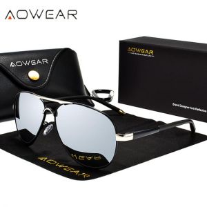 AOWEAR Men's Aviation Sunglasses Men Polarized Mirror Sunglass for Man HD Driving Polaroid Sun Glasses lunettes de soleil hom