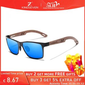 KINGSEVEN Brand New Design Aluminum+Walnut Wooden Handmade Sunglasses Men Polarized Eyewear Accessories Sun Glasses For Women
