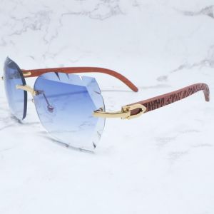 Rimless Sunglasses Oversized Men Luxury Sawtooth Sun Glasses Carter Designer Wood Metal Shades for Women Buffs Cut Eyewear