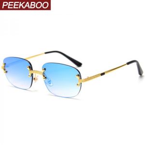Peekaboo blue frameless retro sunglasses mirror women 2021 uv400 high quality square frame male sun glasses rimless men green