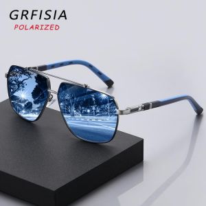 GRFISIA New Square Polarized Sunglasses Men High Quality Spring Hinge Fashion Sun Glasses Driving Travel UV400 Lens Goggles C15