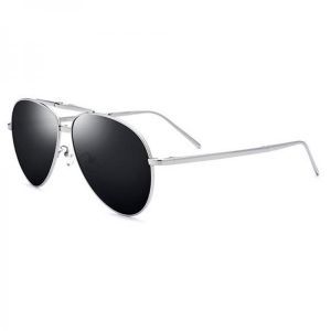 New Aluminum Alloy Folding Glasses Silver Frame Black Lens Men Driving Sunglasses Come With Box