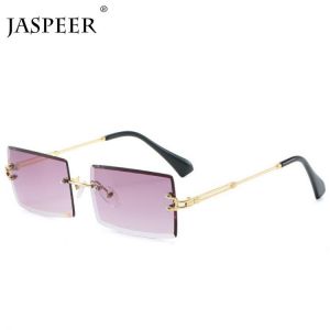 JASPEER New Rimless Rectangle Sunglasses Women Men Shades Brand Designer Gradient UV400 Sun Glasses Retro Frameless Sunglasses