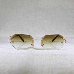 New Rimless C Wire Sunglasses Men Eyewear Women For Summer Diamond Cutting Clear Glasses Metal Frame Oculos Gafas