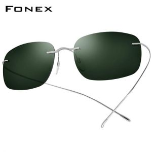 FONEX Titanium Rimless Sunglasses Men 2022 Ultralight Korean Frameless Screwless Square Polarized Sun Glasses for Women F85694