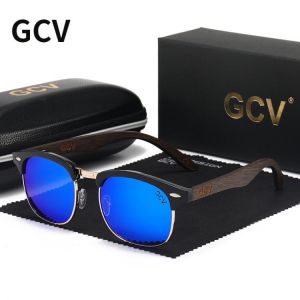 GCV Handmade Classic Leading Par Wooden Sunglasses Men Polarized UV400 Protection Semi-Rimless Retro Eyewear Women Oculos Party