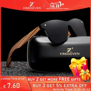 KINGSEVEN 2021 Polarized Square Sunglasses Men Women Zebra Wooden Frame Mirror Flat Lens Driving UV400 Eyewear