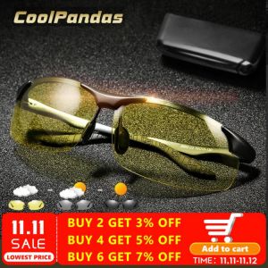 CoolPandas Photochromic Aluminum Magnesium Sunglasses Polarized Men Day Night Safety Driving Sun Glasses Male Anti-Glare Lens