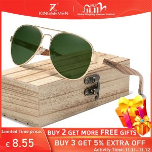 KINGSEVEN High Quality Natural Zebra Wood Temple+Alloy Frame Men Sunglasses Women UV400 Sun Glasses HD Polarized Lens Eyewear