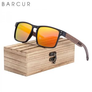 BARCUR Mens Sunglasses Brand Designer Natural Walnut Wood Sun Glasses Women Polarized Eyewear UV400
