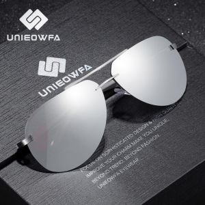 UNIEOWFA Male Rimless Aviation Sunglasses Men Polarized Silver Mirror Sports Eyewear UV400 Polaroid Sun Glasses For Men Pilot