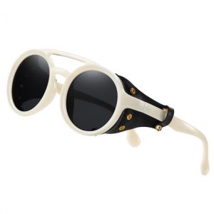 2021 NEW Men Steampunk Metal Gothic Goggles Sunglasses Women Retro Fashion Leather With Side Shades Round Sun Glasses Night Punk