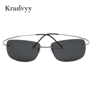 Krasivyy Rimless Square Polarized Sunglasses Men Driving Brand Design Ultralight Pure Titanium Sun Glasses Oculos De Sol