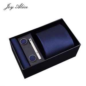 Gift Box Custom Personalized Mens Ties Hankie Cufflinks Sets Neckwear Paisley Cravats Striped Necktie for Men Wedding Party