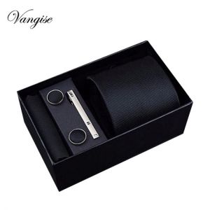 2021 Fashion 7.5-8 cm Wide Tie Sets Black blue red Men's Neck Tie Hankerchiefs Cufflinks clip Box wedding gift silk handmade
