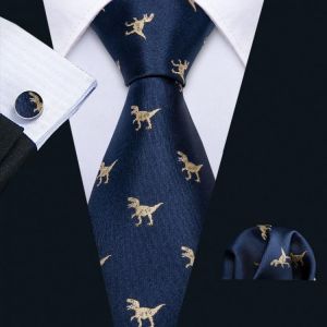 2019 New Arrival Men's Ties Set Dinosaur Pattern Navy Gold Mens Wedding Necktie 8.5cm Necktie Business Silk Ties For Men FA-5