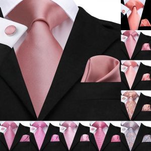 Hi-Tie 100% Silk Classic Men's Wedding Coral Pink Red Peach Tie Pocket Square Cufflinks Set Rose Ties for Men Solid Paisley T