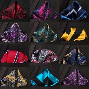 Mens 25cm*25cm Silk Handkerchief Red Purpul Paisley Striped Jacquared Pocket Square For Mens Wedding Party Chest Towel Hanky