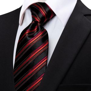 100% Silk Mens Tie 8cm New Fashion Red Black Striped Formal Dress Business Suit Neck Tie Male Wedding Accessories Cravate  Homme