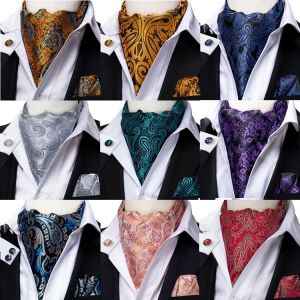 Hi-Tie Fashion Men's Cravat Set Luxury Floral Paisley Cravat Tie Men 100% Silk Red Blue Pink Ascot Pocket Square Cravat for M